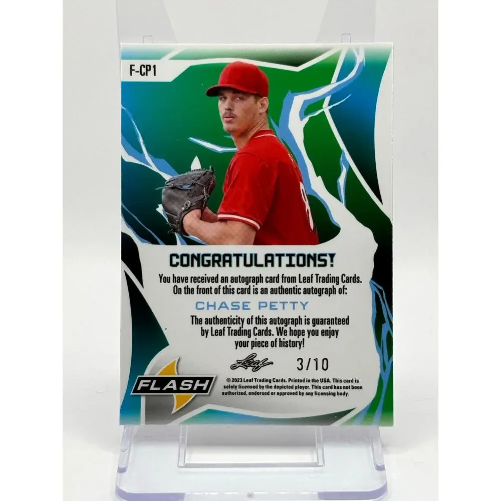2023 Leaf Eclectic Chase Petty Silver Wave Flash Auto 3/10 SP Cincinnati Reds